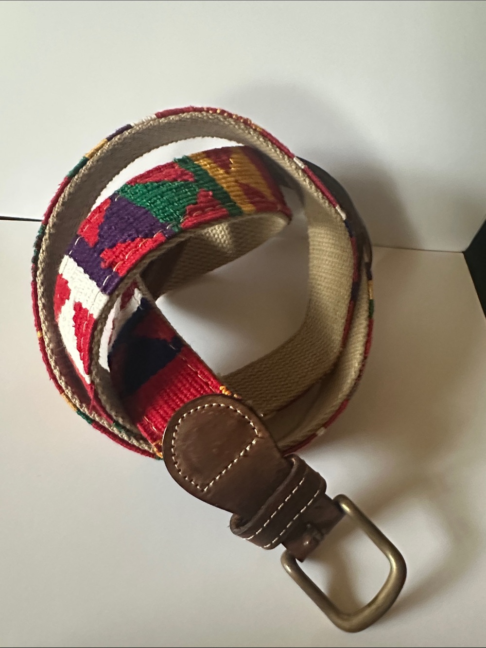 A tail We Could Wag Colorful Woven Canvas Belt with Leather Trim